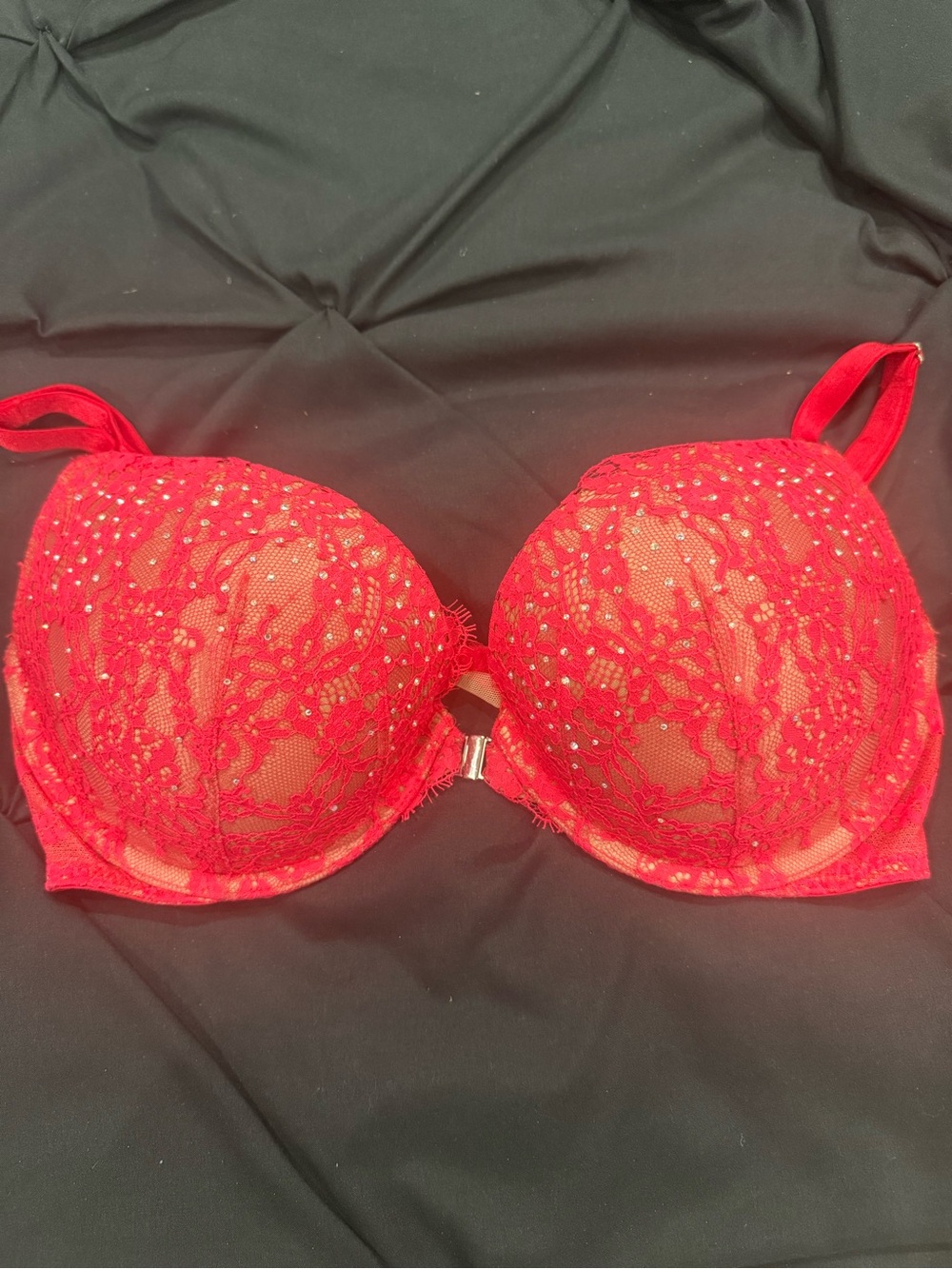 Victoria's Secret Coral Lace Push-Up Bra with Sparkle Accents